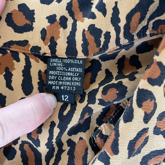 Vintage 80s Silk Animal Leopard Print Button Front Size Medium Shirt Dress - Picture 10 of 12
